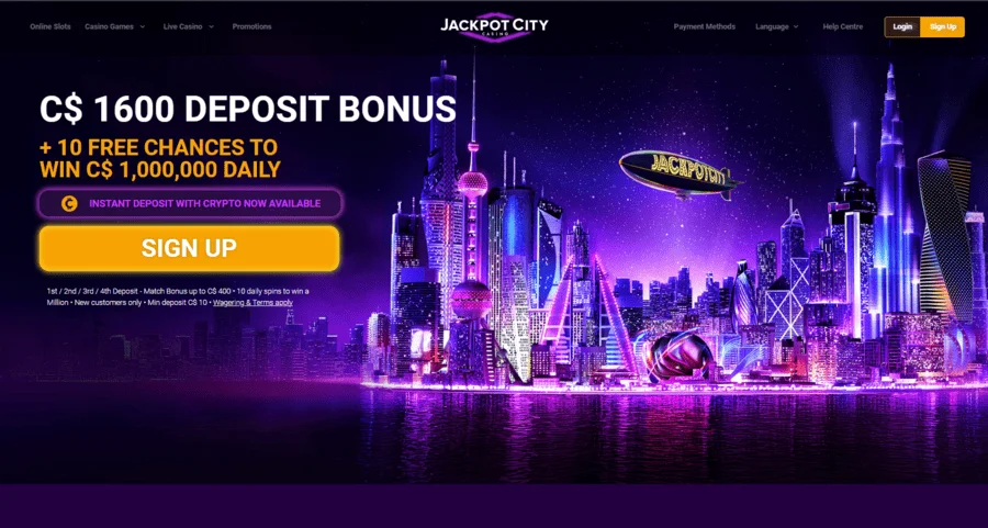Jackpot City Casino homepage screenshot
