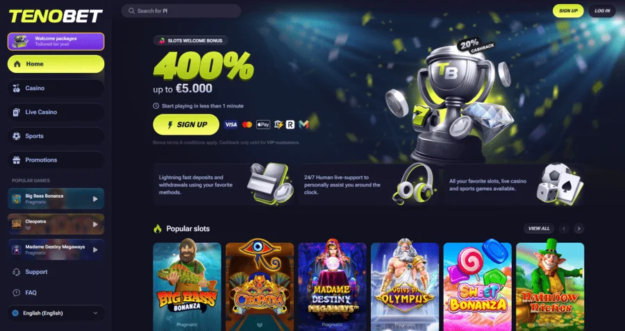 Tenobet Casino homepage screenshot