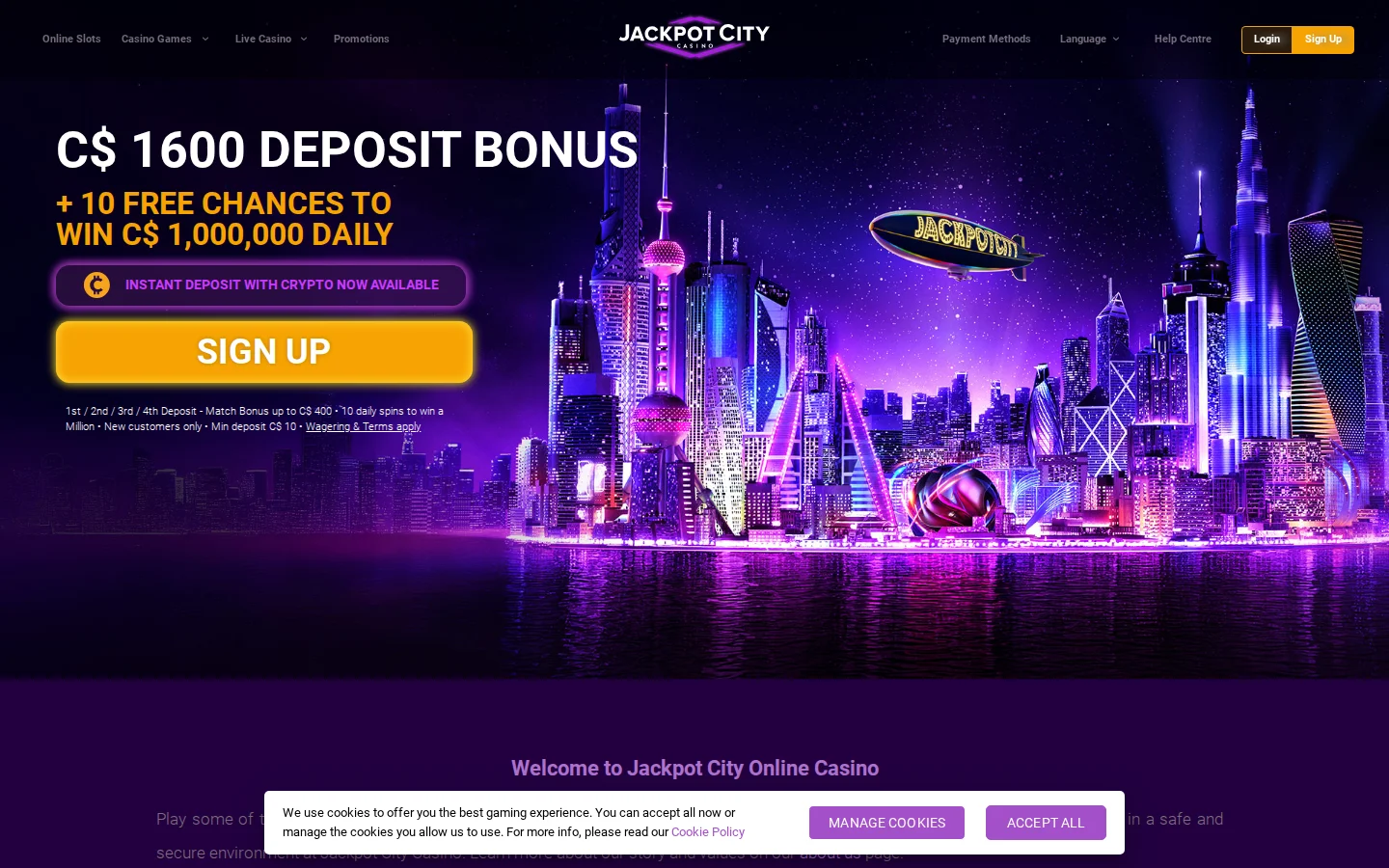 Jackpot City desktop view