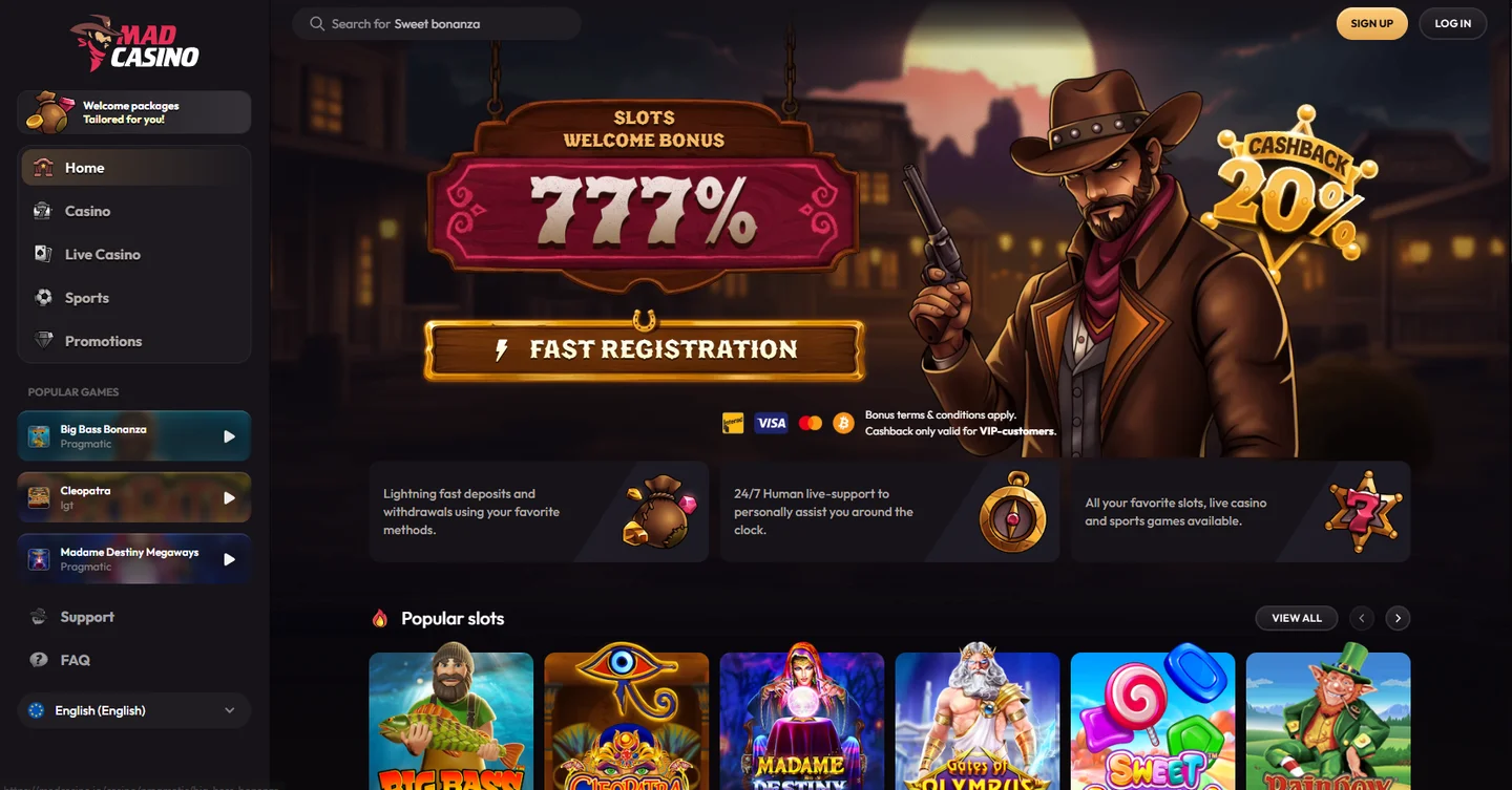 Mad Casino desktop view